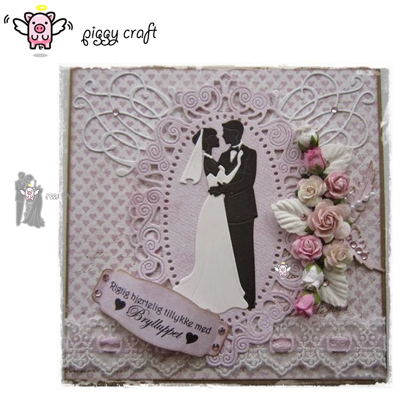 

Piggy Craft metal cutting dies cut die mold Bride and groom Wedding Scrapbook paper craft knife mould blade punch stencils dies
