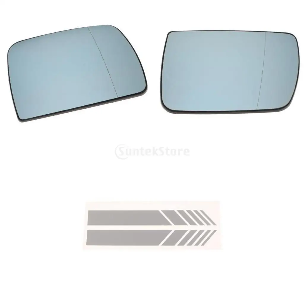 

2 Pieces Left+Right Heated Wing Mirror Glass+2 Line Mirror Stickers for BMW