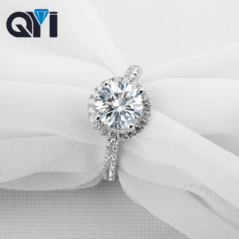 QYI трендовые кольца из серебра 925 пробы с круглой огранкой 2ct имитация бриллианта