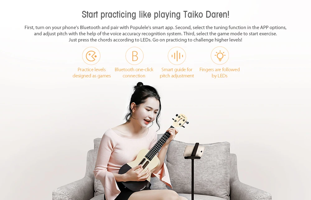 Xiaomi Populele укулеле электрический 23 дюймов гитара приложение Управление светодиодный Bluetooth USB с светодиодный светильник для гитара для начинающих энтузиастов