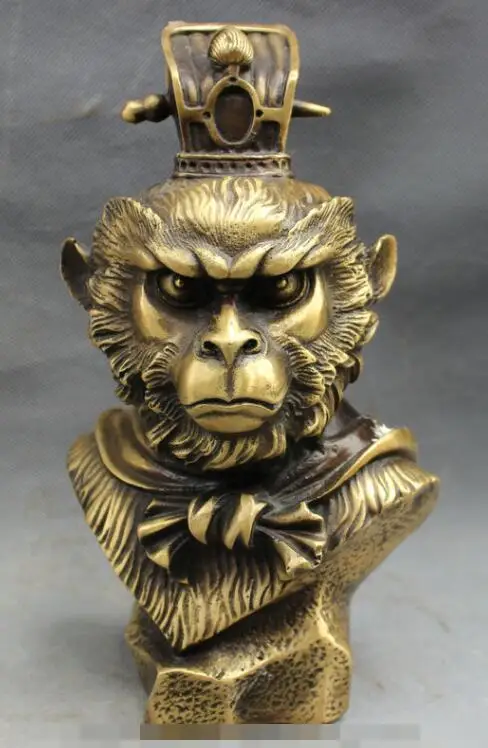 

S04103 9" Chinese Bronze Great Sage Equalling Heaven Sun WuKong Monkey Head Bust Statue