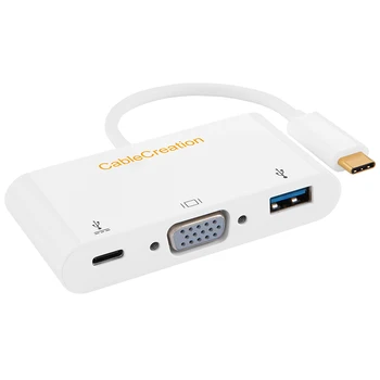 

3in1 Type C USB-C to VGA Adapter Type C (Thunderbolt 3 Compatible) to VGA USB 3.0 USB-C Data Sync Hub Compatible MacBook Pro