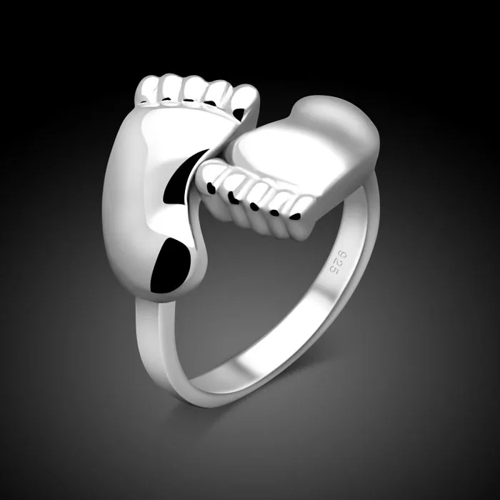 

Cute Two Feet Ring foil silver Fashion Baby Feet Shape Rings Children Statement Jewelry Gift Unisex Finger Around Rings Jewelry