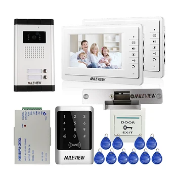 

FREE SHIPPING 7" Screen Video Intercom Door Phone IR Outdoor Bell Camera for 2 Family Apartment + Waterproof RFID Access System