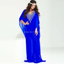 V-ausschnitt Chiffon Strass Dubai Kaftan Muslimischen Abendkleid Arabisch Abaya Lange Formale Kleid robe de soiree