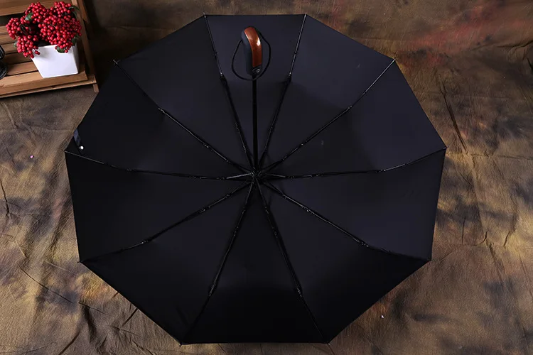 Бизнес кожаный зонтик с деревянной ручкой для мужчин 3 складной автоматический 10 ребра сильный ветростойкий большой зонтик дождь для женщин Paraguas