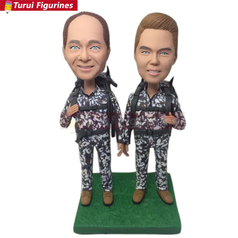 Father Son Hiker Custom Bobble Head Personalzied Clay Figurines Based on Customers' Photos Birthday Cake Topper Husband Boyfrien | Дом и