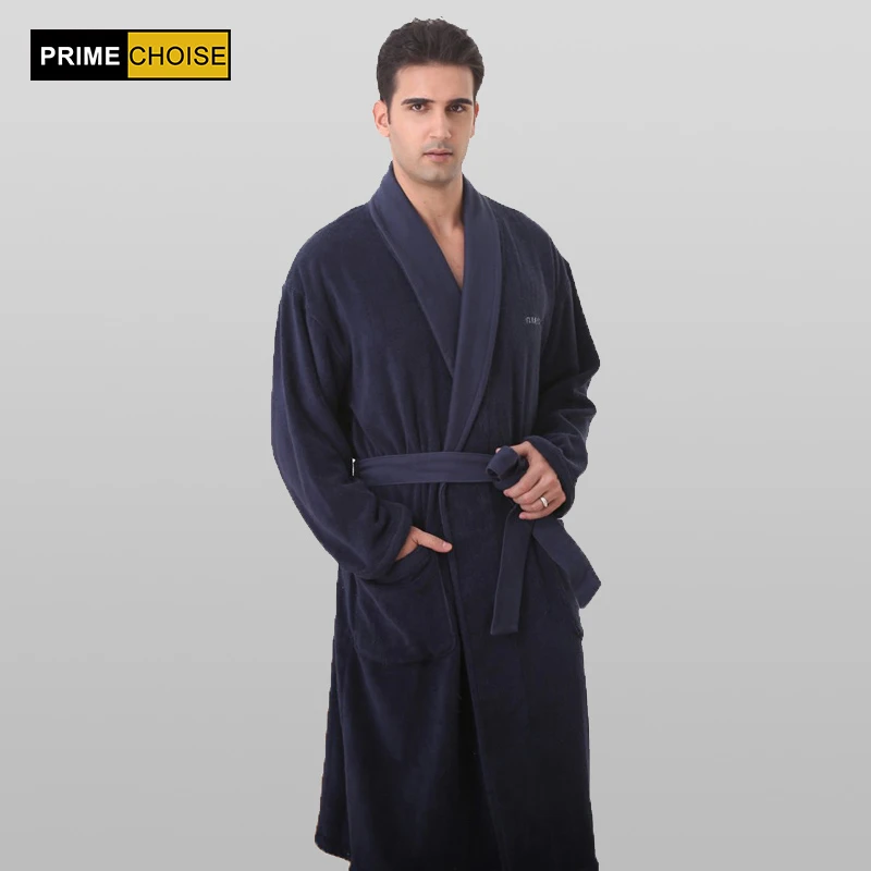 Big Size Bathrobe Men Navy Blue Thick Robe Russia Size 100 Cotton