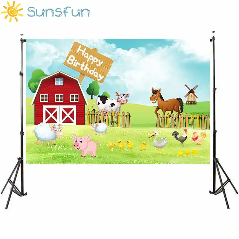 Sunsfun Farm Theme Photography Backdrop Red Barn Animals Barnyard