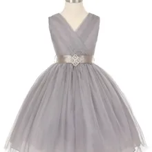 Реальная картина v-образным вырезом бальное платье платья длина пола с кристально ленты створки маленькая девочка ну вечеринку платья