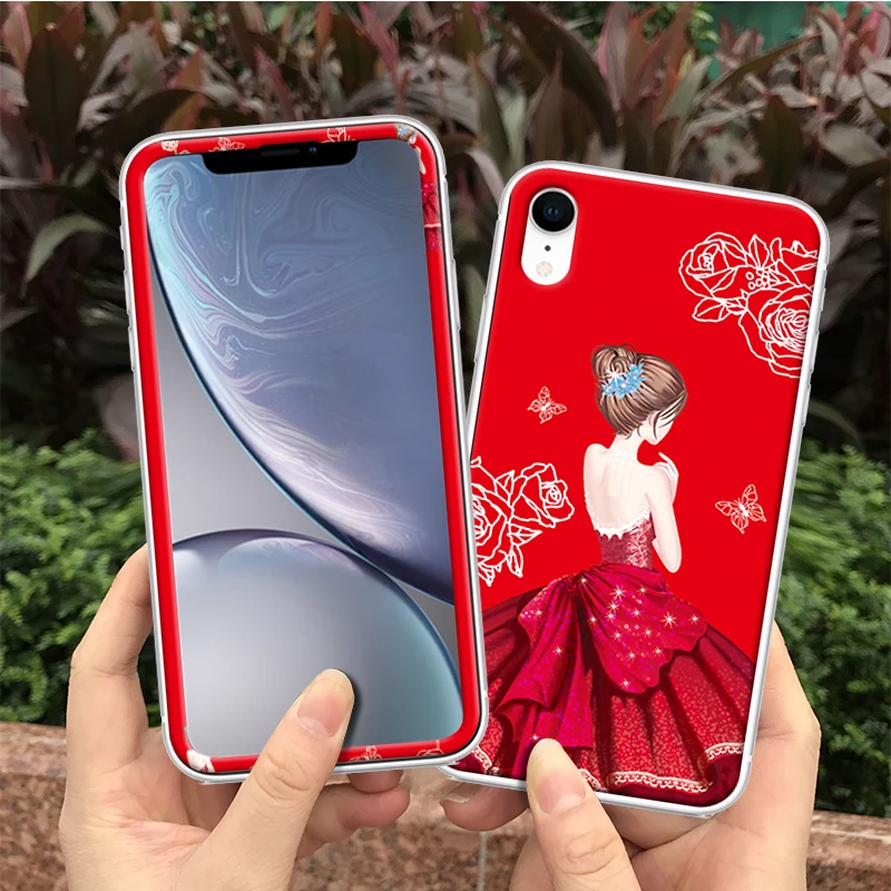 Чехол для экрана для iPhone Xs XR Xs Max X Передняя пластина из закаленного стекла+ ТПУ задняя Цветная рисунок или корпус с рисунком