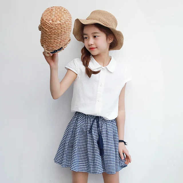 Brand Baby Girls Clothes Suit Kids Preppy Set Children Blouses+Skirt