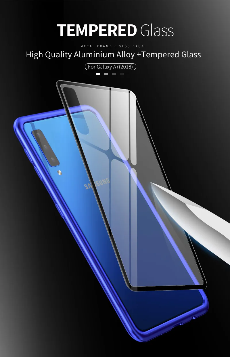 Роскошный металлический корпус для samsung Galaxy A7 чехол сбоку закаленное Стекло задняя крышка для samsung A7 SM-A750 случае Алюминий frame
