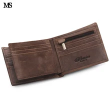 MS Vintage herren Crazy Horse Leder Geldbörse Kreditkarte Bargeld-halter-mappen-art-fall Trifold Reißverschluss Geldbörse (Random Logo) Q611