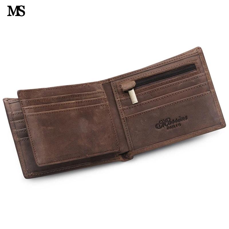 Мужской кожаный кошелек MS винтажный с отделением для карт тройной застежкой