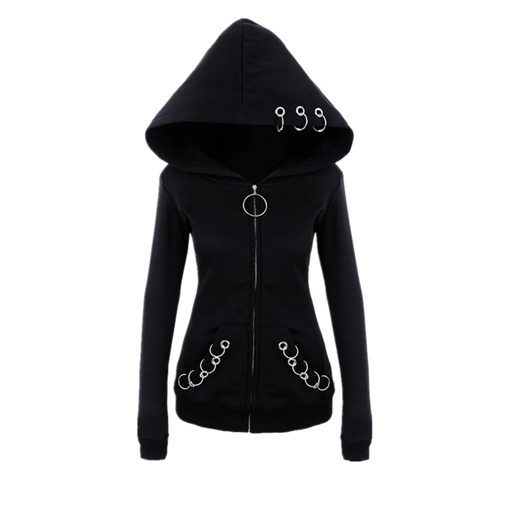  2018 Gothic Hoodie Sweatshirts Women Black Crop Top punk hoodies Autumn Loose Women Hoodies Sweatsh