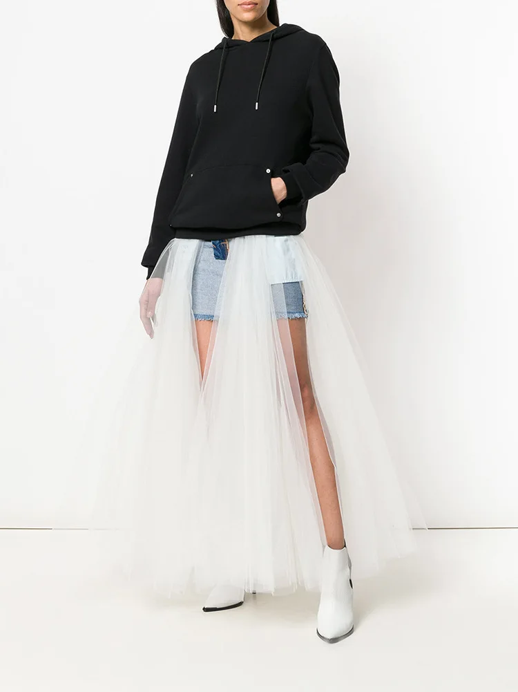 Dress White Negative Fashion Stitching Ins Half 2019 Skirt Super Denim Length Summer Spring Wear New Fire And Mesh Positive Fairy fpfq1Hx6w