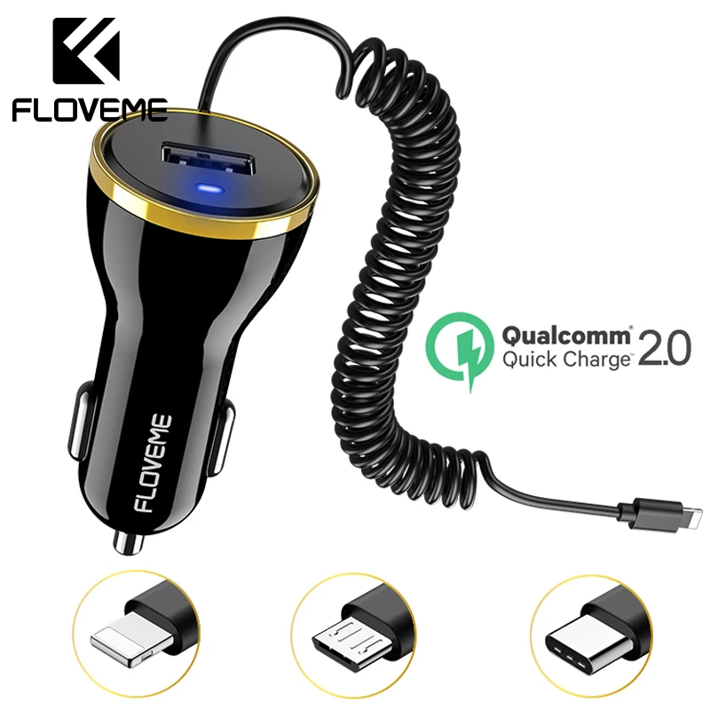 

FLOVEME QC2.0 Mobile Phone Car Charger For iPhone XS XR Car Charger USB Adapter For Samsung Xiaomi HUAWEI Micro/Type C/Lighting