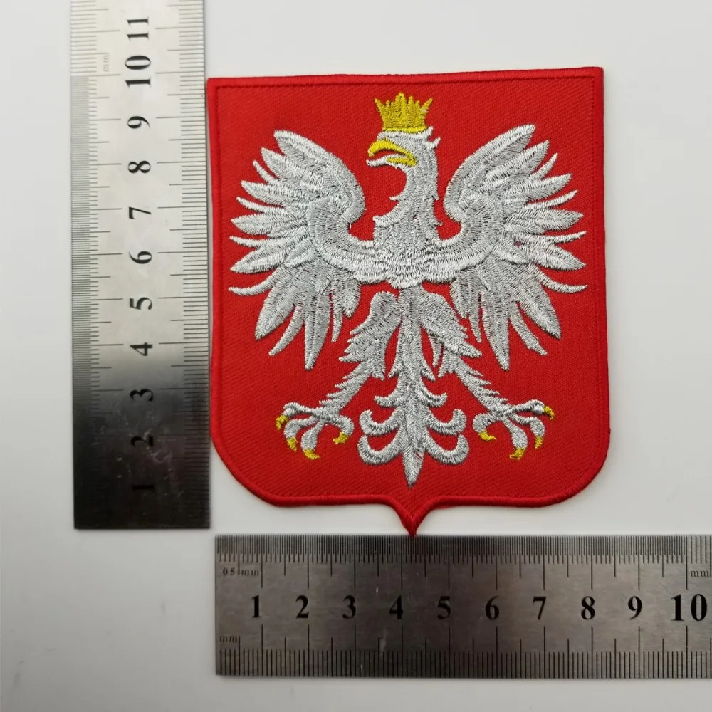 The National Emblem of Poland Patches Iron On Front Biker Vest Embroidered Patch Red twill fabric Free Shipping DIY Customized (2)
