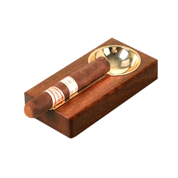 

COHIBA Luxury Spoon Shaped Metal Groove PANGA-PANGA Wood Cigar Ashtray with one Stainless Steel Rests