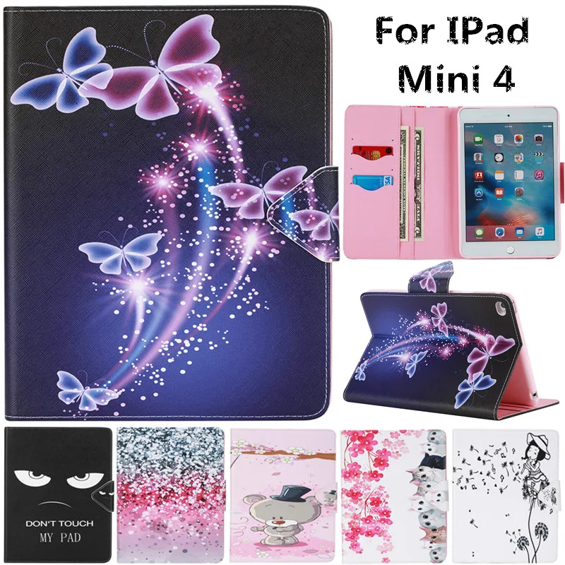 Кожаный чехол для IPad Mini4 с милым мультяшным сном бабочкой цветком кошкой медведем