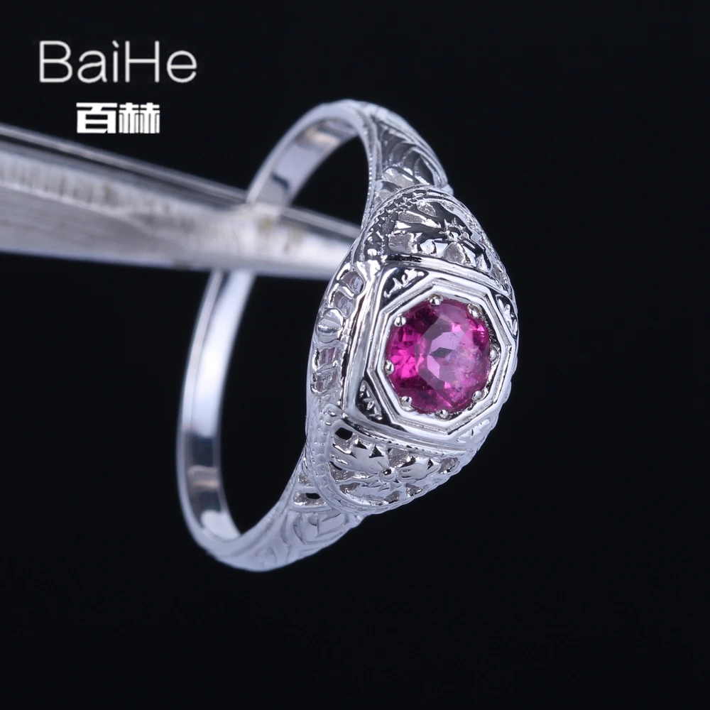 Baihe SOLID 14 К из белого золота(au585) 0.35ct сертифицированных безупречный подлинные Турмалин Обручение Для женщин Винтаж Ювелирные украшения кольцо