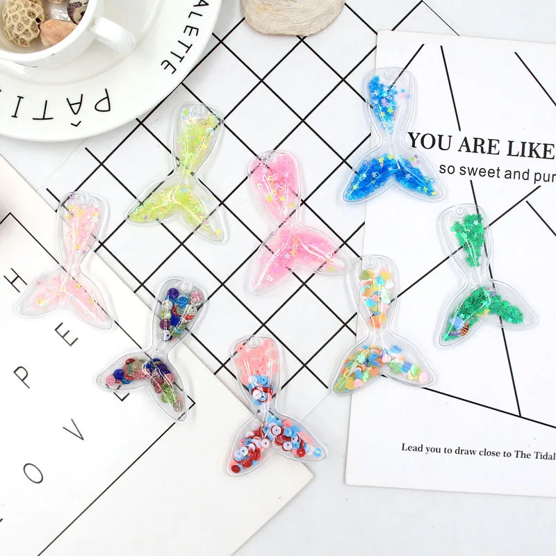 

10pcs/lot 6.3*8.2cm Transparent Mermaid tail Sequins Flowing Appliques for Children hair clip Accessories