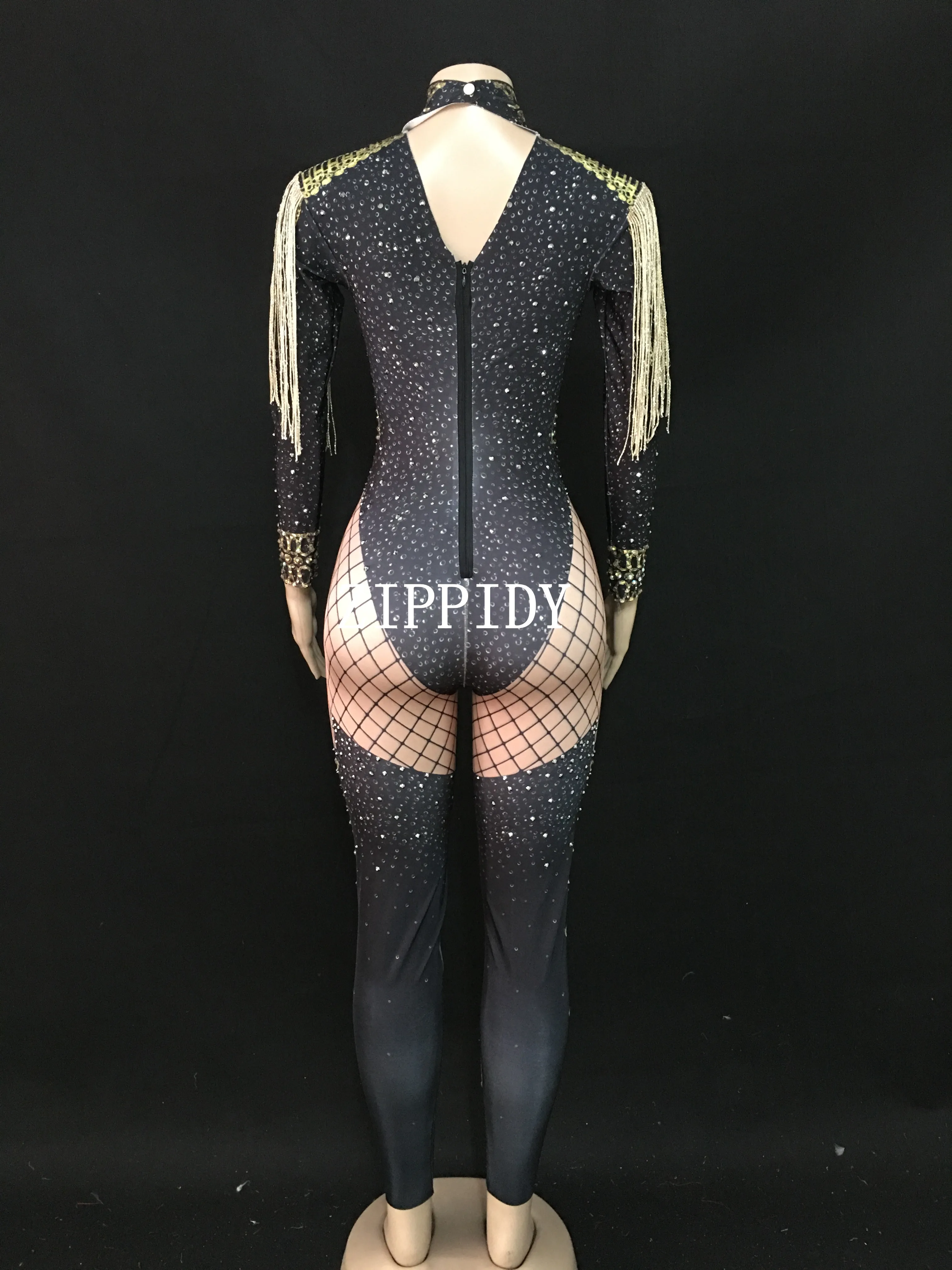 Gold Fringes Epaulet Rhinestones Jumpsuit Women Jazz Dance Nude Stretch Bodysuit Outfit Evening Show One-piece Sexy Costume Wear Gold Fringes Epaulet Rhinestones Jumpsuit Women Jazz Dance Nude Stretch Bodysuit Outfit Evening Show One-piece Sexy Costume Wear