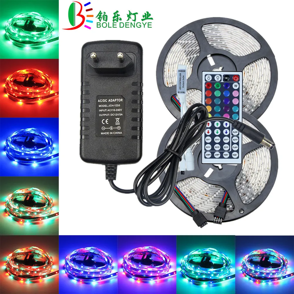 

5M 10M 12V LED Light Strip SMD 2835 Waterproof RGB LED Tape Ribbon Flexible Multicolor String Rope+LED Controller+Power Adapter