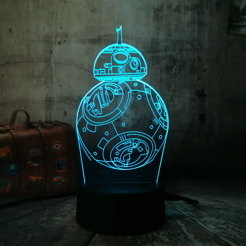 LED 3D Ночник светильник Звездные войны BB8 корабль RGB 7 цветов Изменение USB сенсорный