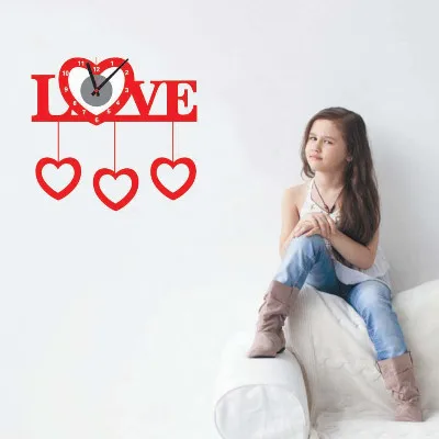 cheap Love Clock Sticker Bedroom Living Room Home DIY Removable Mural PVC Decal custom removable waterproof