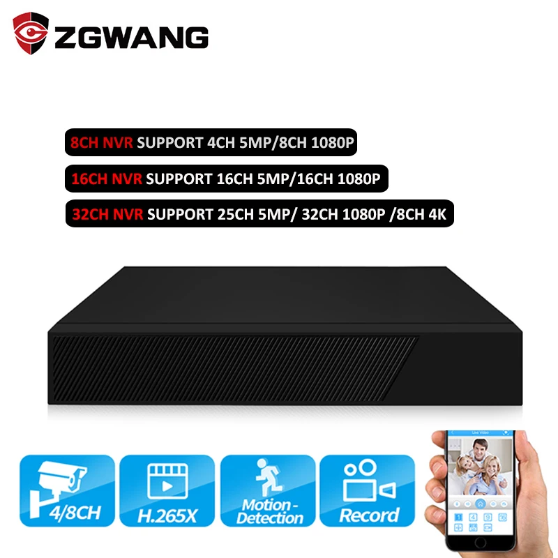 IP камера видеонаблюдения ZGWANG 5 МП 8 каналов H.265X NVR P2P ONVIF сетевой видеорегистратор с