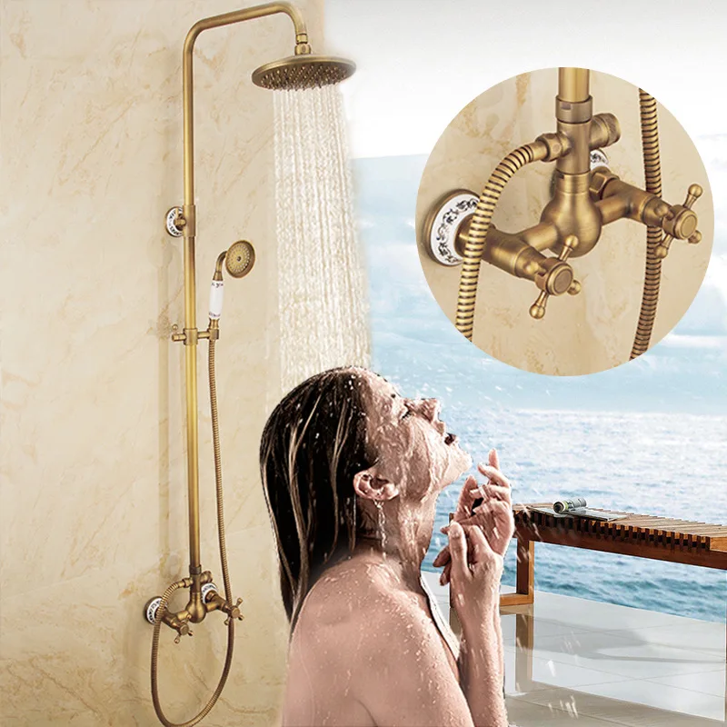 European Style Retro Antique Copper Shower Mixer Set Antique Copper Shower Mixer