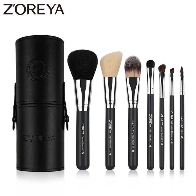Pincéis de Maquiagem Zoreya Marca Preto Natural Cabra Cabelo Lábio Profissional Blush pó Fundação Sombra Olho Maquiagem Ferramentas lã 7 Pçs