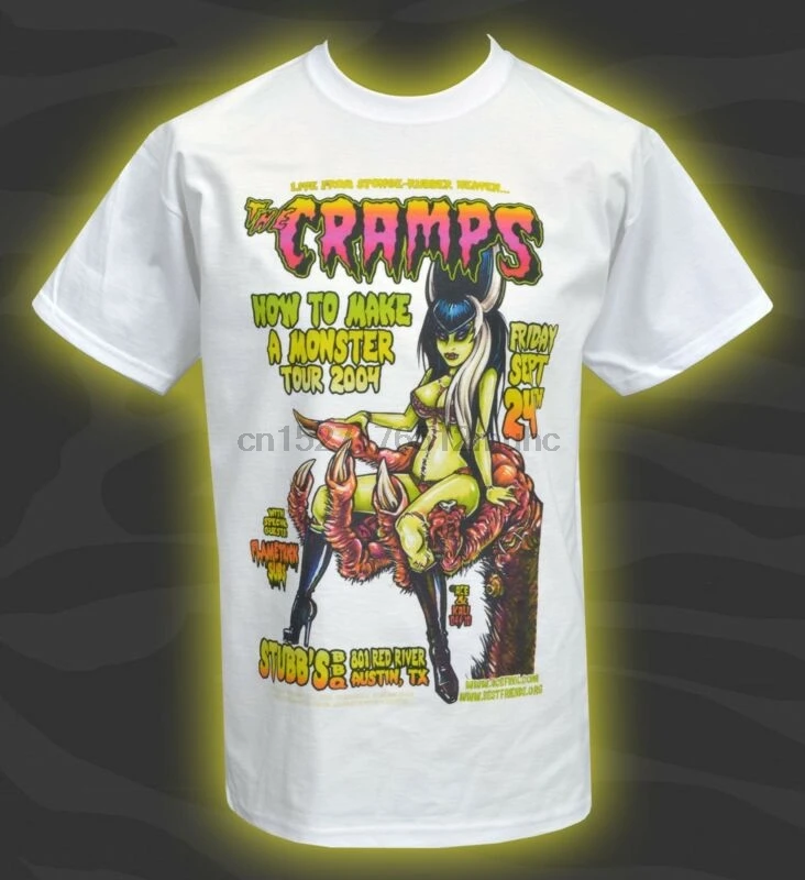 

MENS WHITE T-SHIRT CRAMPS JOHNNY ACE STUDIOS MONSTER PSYCHOBILLY GARAGE S-5XL