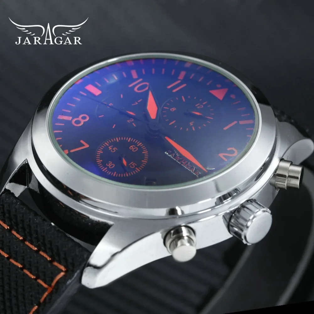 

JARAGAR Top Brand Luxury Auto Mechanical Watch Men Canvas Strap Blue Mirror Case Date Fashion Sport Wrist Watches relogio