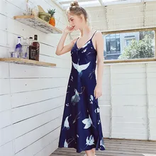 Женское модное Сексуальное Белье для сна на бретельках, атласное длинное Белье для сна, нижнее белье с v-образным вырезом, летнее Сексуальное Женское Белье для сна, комплект одежды 40al05