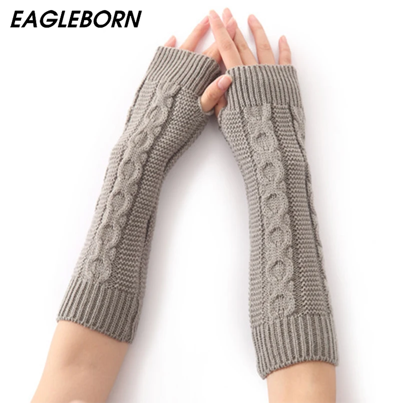 EAGLEBORN Women Winter Arm Warmers Fingerless Long Gloves Solid Warm