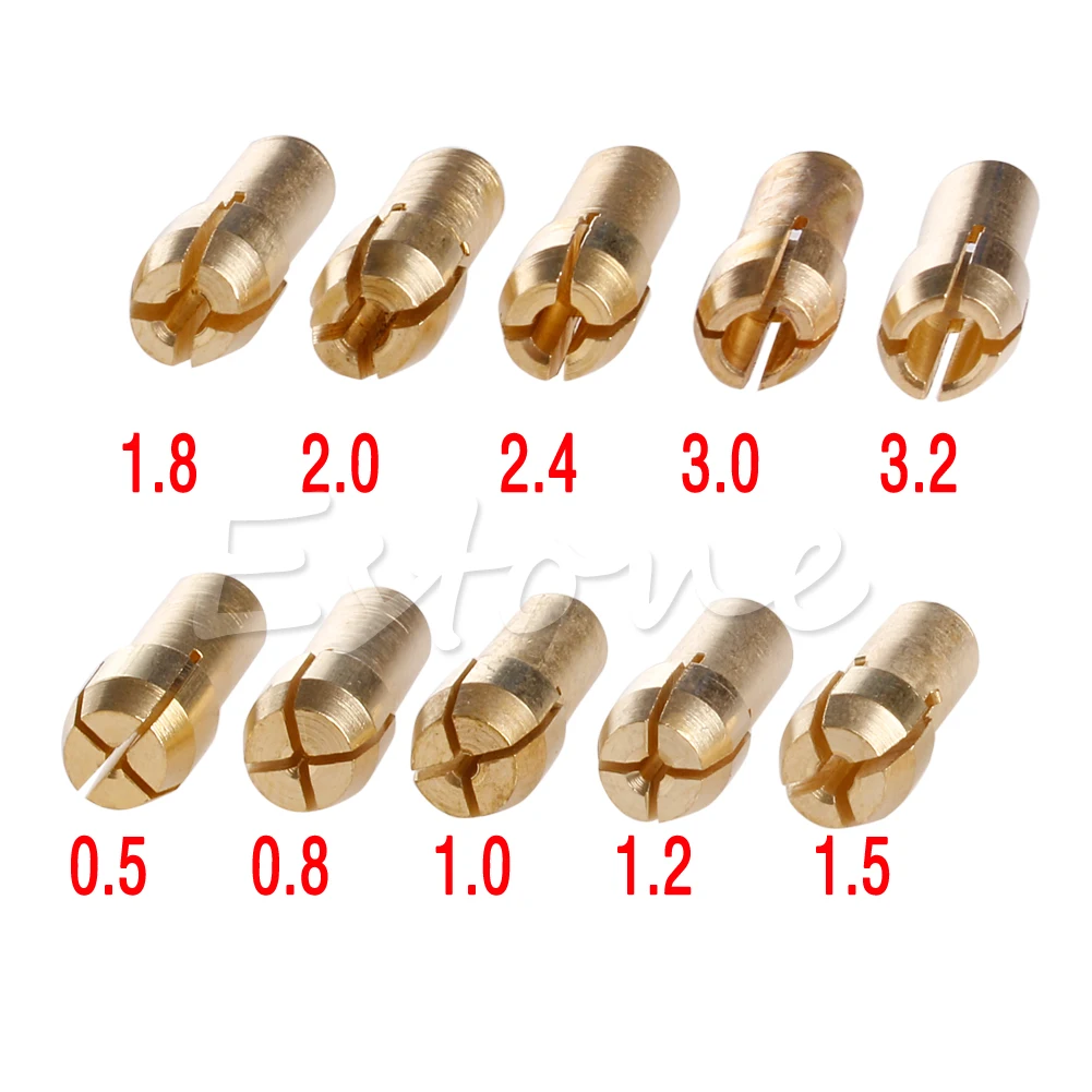 10Pc 0.5-3.2mm Brass Drill Chucks Collet Bits Set Fit Nut for Rotary Tool