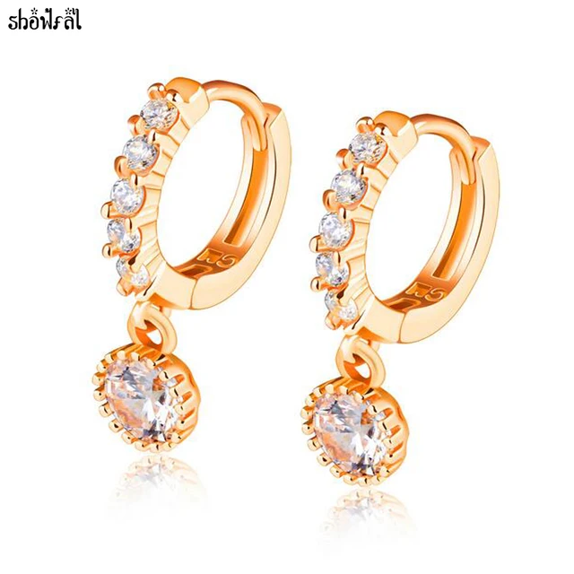 Crystals Round Zirconia Drop Earring Dangle Jewelry Stainless Steel Crystals Round Zirconia Drop Earring Dangle Jewelry Stainless Steel Rose Gold Earrings For Women Wedding Brincos