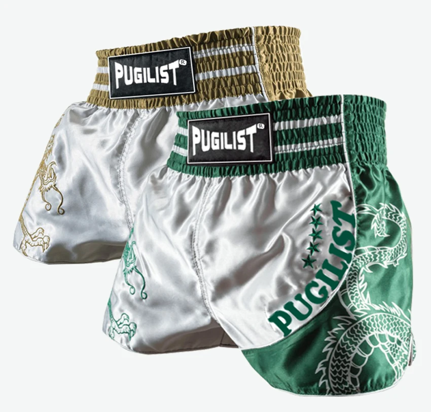 Шорты для бокса PUGILIST MMA шорты с золотым/зеленым драконом муай тай BJJ P05