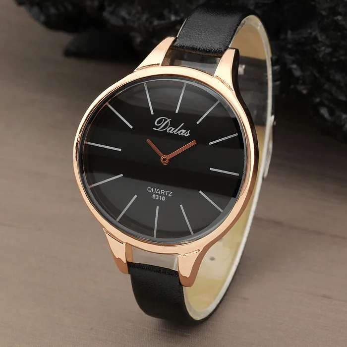 

New Women Watch Fashion Wrist Watch Analog Quartz Watches Casual Simple Thin Strap PU Leather Arched Gifts Black