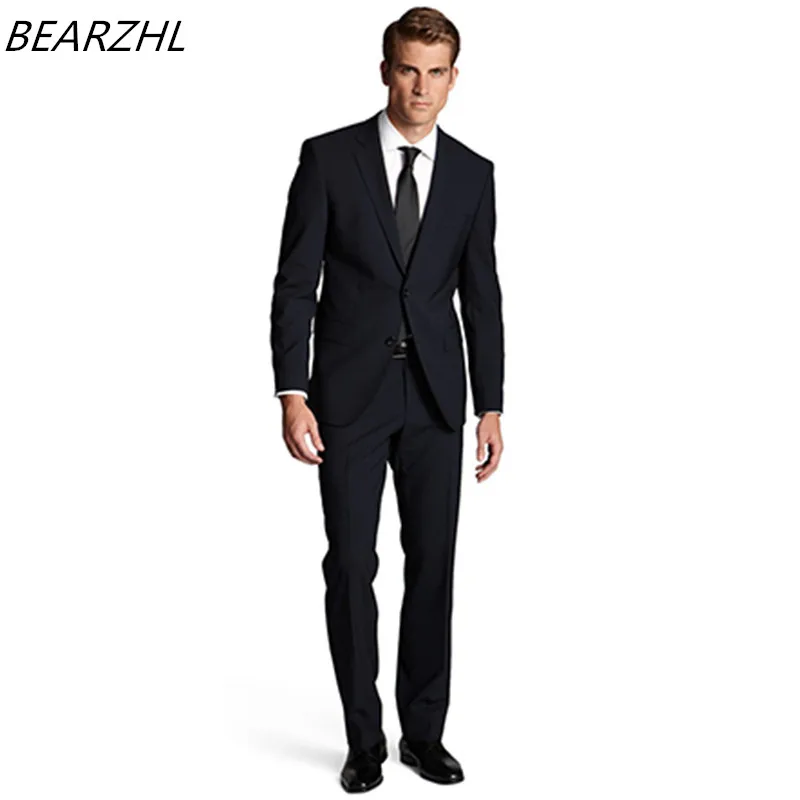 Мужские костюмы slim fit костюм на заказ смокинг для свадьбы одежда жениха темно-синий