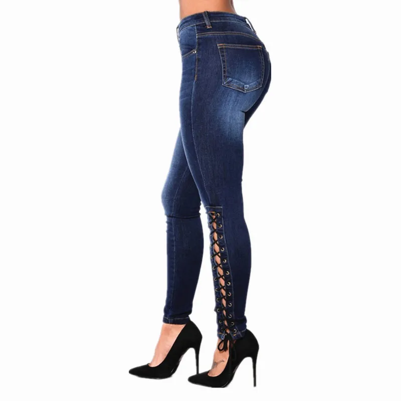 

2019 New Lace Up Jeans Woman Plus Size Stretchy Denim Skinny Pants Trousers For Women Jeans
