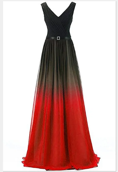 Lanxirui вечерние платья с v-образным вырезом Элегантные градиентные гофрированные длинные шифоновые женские торжественное платье для званого обеда со складками - Цвет: Красный