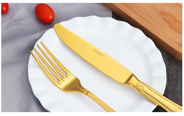 Royaloak, 4 шт., высококачественное Золотое вакуумное напыление, набор столовых приборов из нержавеющей стали, столовые приборы, посуда, полый нож, вилка, ложка