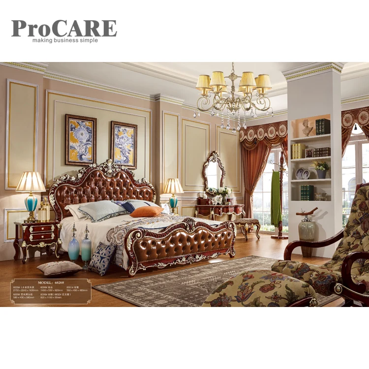 Latest double leather indian wooden box bed design in wood from foshan procare - 6028