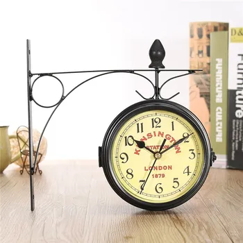 

Black Vintage Decorative Double Sided Metal Wall Clock Station Wall Clock Wall Hanging Clock Metal Clock for Christmas Gifts