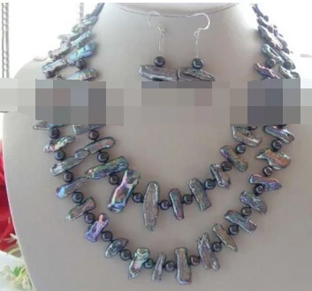 

charm Jew.657 42" Natural Black Biwa Pearl Necklace Earrings Set