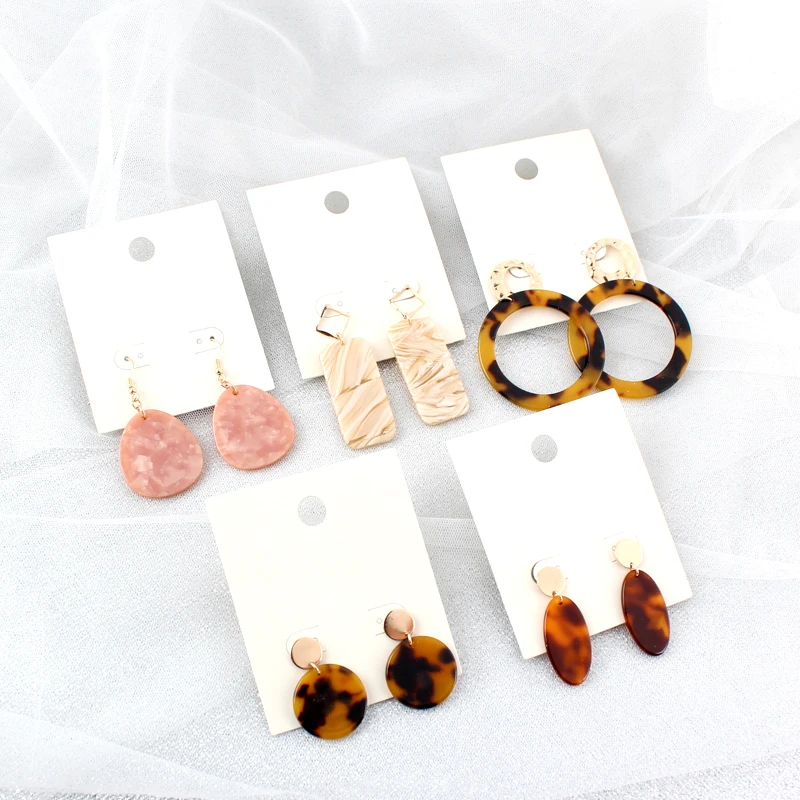 

New Fashion Turtle Pink Color Leopard Acrylic Print Acid Geometric Holliw Circle Ellipse Long Drop Dangle Earrings for Woman